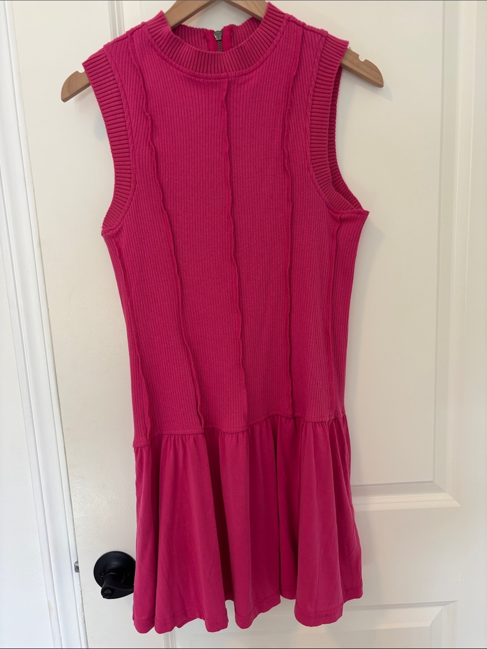 Sleeveless Fuchsia Knit Drop-Waist Dress